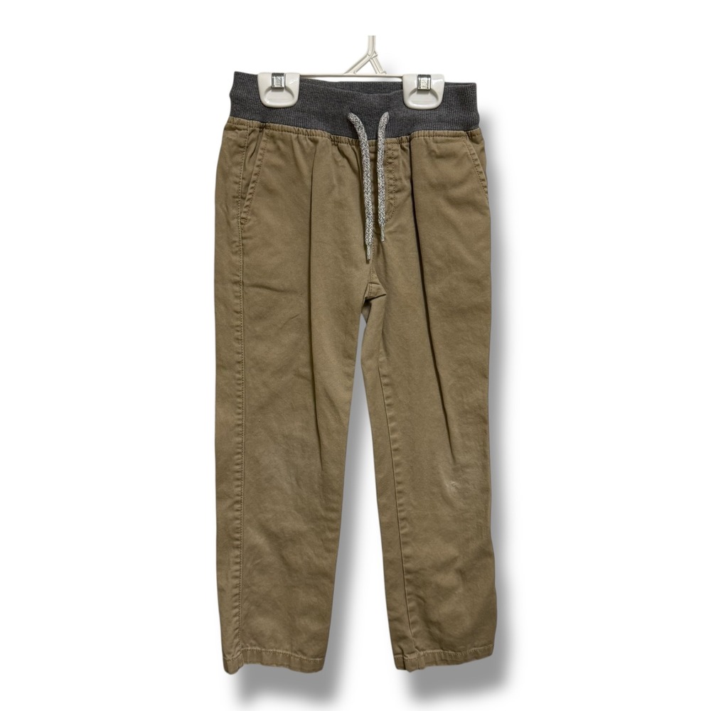 Gymboree Kids Khaki Pants Gray Ribbed Knit Elastic Waist Drawstring Size 6